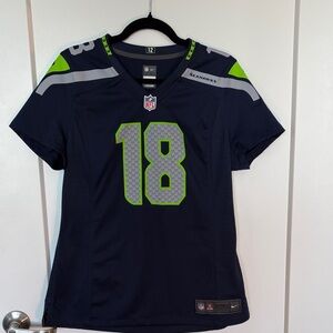 Nike Women's Seahawks Navy Jersey with Neon Green Accents. Large